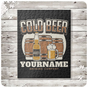 Personalised Cold Beer Oak Barrel Brewery Brewing Jigsaw Puzzle