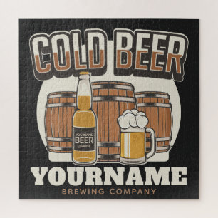 Personalised Cold Beer Oak Barrel Brewery Brewing  Jigsaw Puzzle