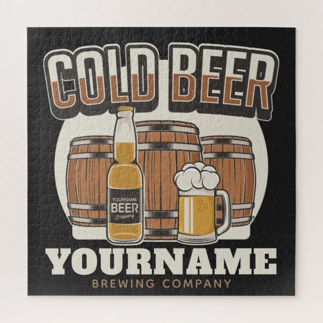 Personalised Cold Beer Oak Barrel Brewery Brewing  Jigsaw Puzzle (Vertical)
