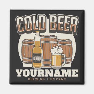 Personalised Cold Beer Oak Barrel Brewery Brewing Magnet