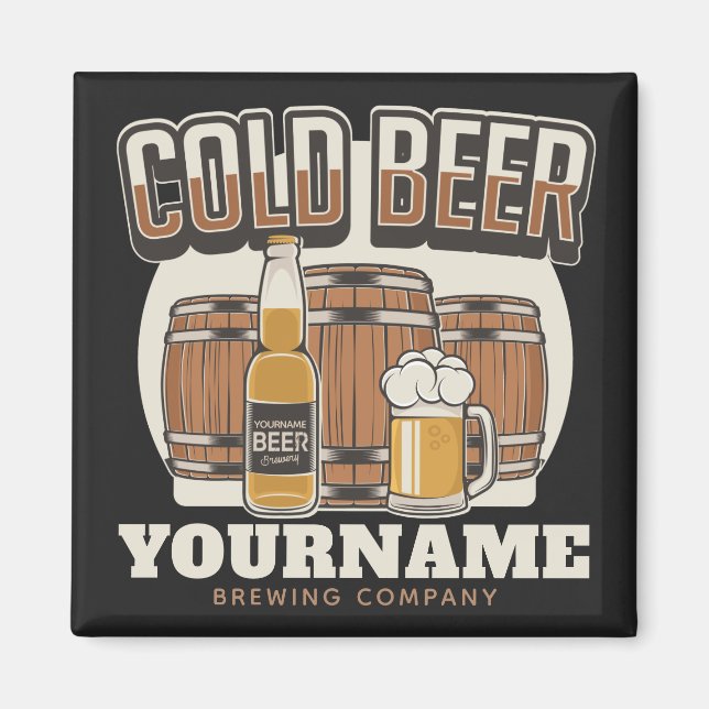 Personalised Cold Beer Oak Barrel Brewery Brewing  Magnet (Front)