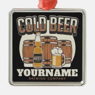 Personalised Cold Beer Oak Barrel Brewery Brewing  Metal Ornament