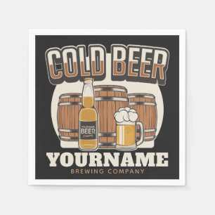 Personalised Cold Beer Oak Barrel Brewery Brewing Napkin