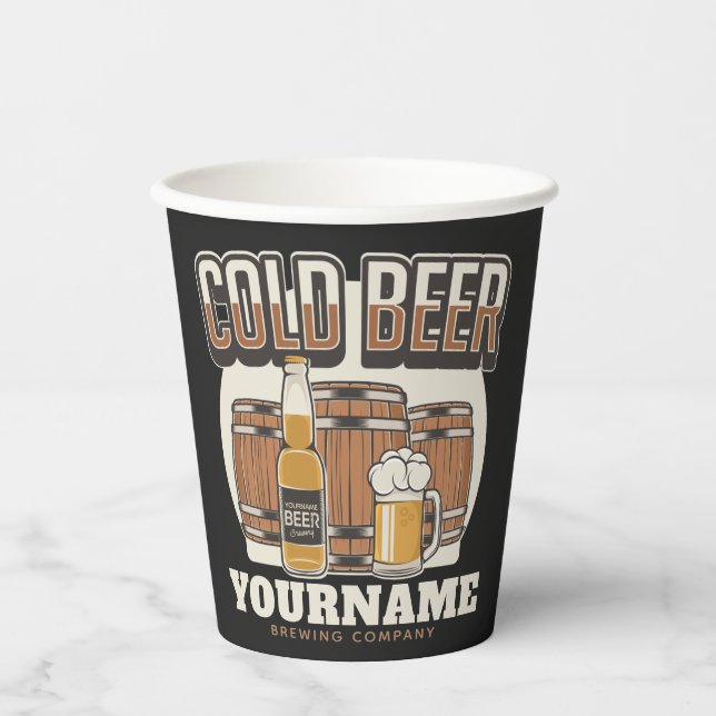 Personalised Cold Beer Oak Barrel Brewery Brewing Paper Cups (Front)