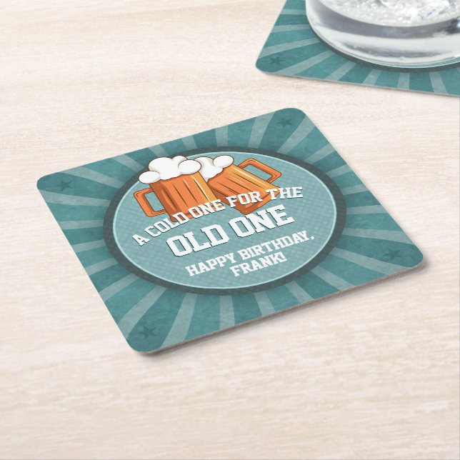 Personalised Cold One for the Old One  Square Paper Coaster (Angled)