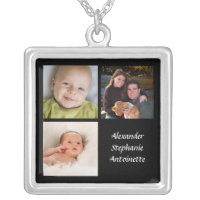 Personalised Collage 3 Photo Necklace Black w/Text