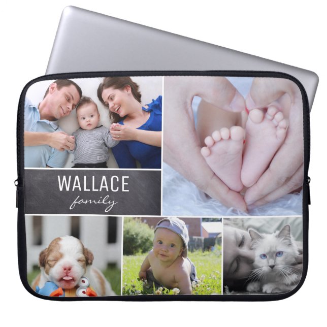 Personalised Collage Family Kids Pets Photo Blocks Laptop Sleeve (Front)