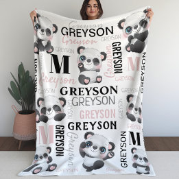 Personalised Collage Name Panda Fleece Blanket