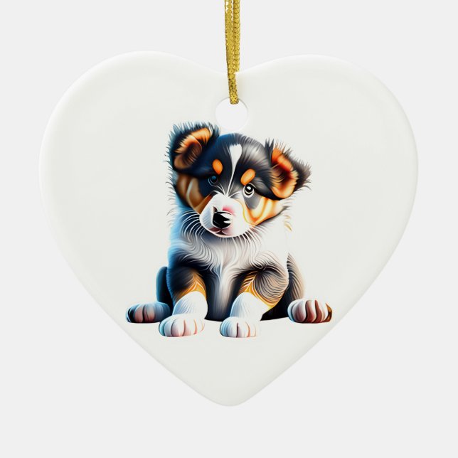Personalised Collie Puppy Ceramic Ornament (Front)