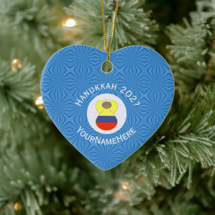 Personalised Colombian Abuela Angel Hanukkah Flag Ceramic Ornament