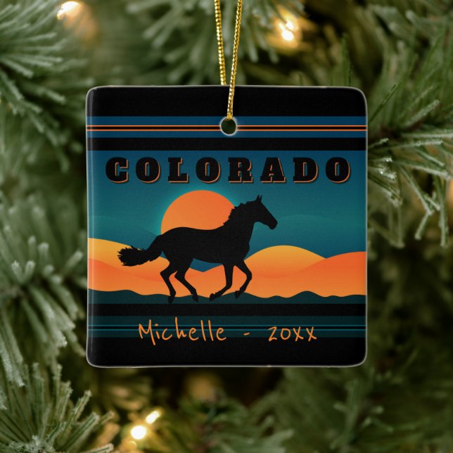 Personalised Colorado Horse Mountain Christmas Ceramic Ornament (Tree)