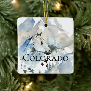 Personalised Colorado Horse n Mountains Christmas Ceramic Ornament