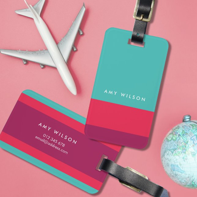 Personalised Colour Block Turquoise Pink Purple Luggage Tag (Creator Uploaded)