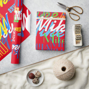 Personalised colour boys name pattern wrapping paper
