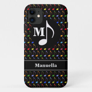 personalised colour music notes on black iPhone 11 case