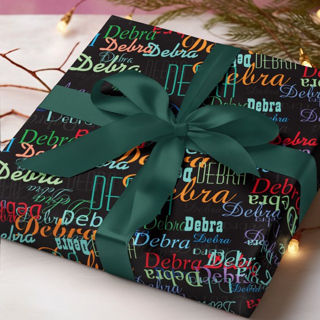 personalised colour names pattern on black  wrapping paper (Creator Uploaded)