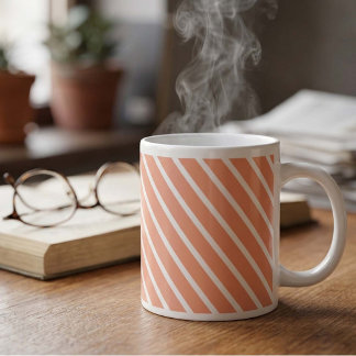Personalised Colour Peach Cascade Stripe Large Coffee Mug