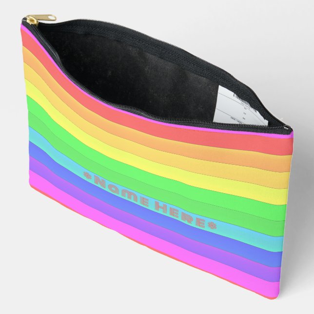 Personalised Colour Rainbow Stripes Ultra Pink Accessory Pouch (Open)