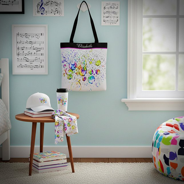 Personalised coloured bubbles and music tote bag (Creator Uploaded)