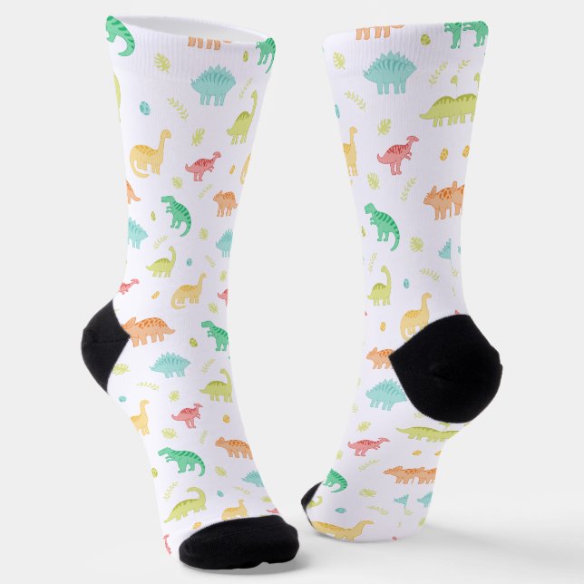 Personalised Coloured Dinosaur pattern  Socks (Angled)