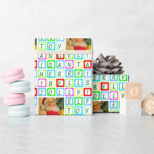 Personalised Coloured Squares and Photo Wrapping Paper (Baby Shower)