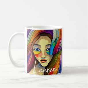 Personalised Colourful Abstract Art Pretty Girl Coffee Mug