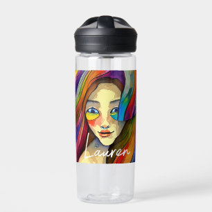 Personalised Colourful Abstract Art Pretty Girl Water Bottle