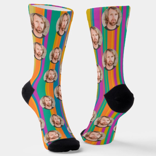 Personalised colourful and funny photo pattern socks (Angled)