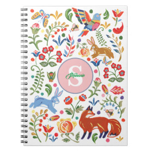 Personalised Colourful Animal Folk Art Floral Cute Notebook