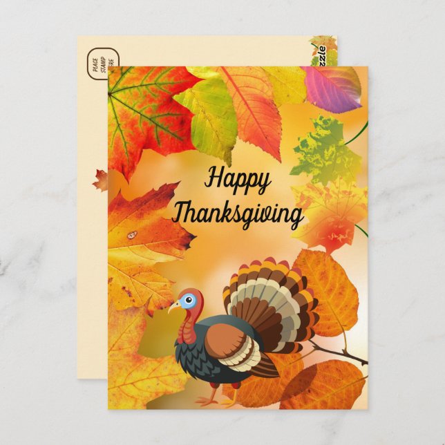 Personalised - Colourful Autumn / Fall Turkey  Postcard (Front/Back)