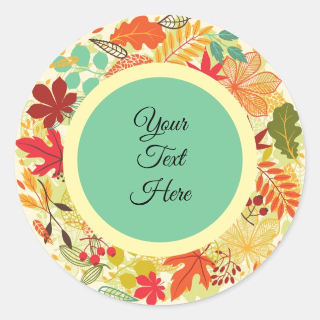 Personalised Colourful Autumn Leaves Wreath Classic Round Sticker (Front)