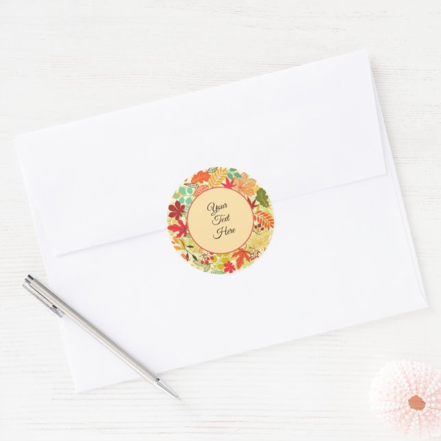 Personalised Colourful Autumn Leaves Wreath Classic Round Sticker (Envelope)