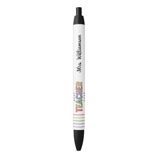 Personalised Colourful Best Teacher Appreciation Black Ink Pen (Front Vertical)