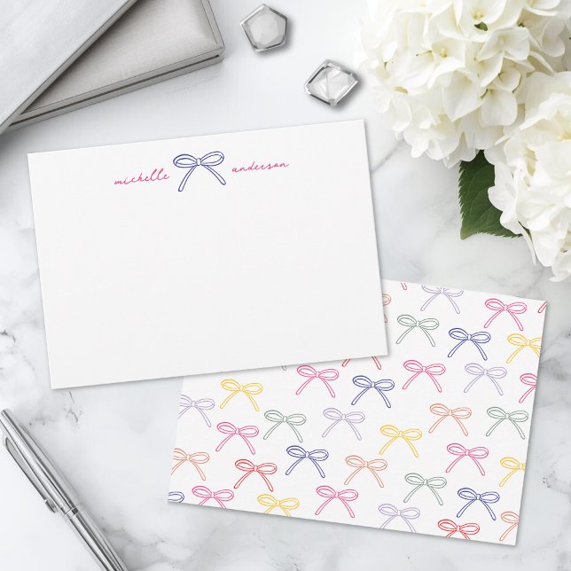 Personalised Colourful Bow Name Card (Personalized Colorful Bow Name Note Card)
