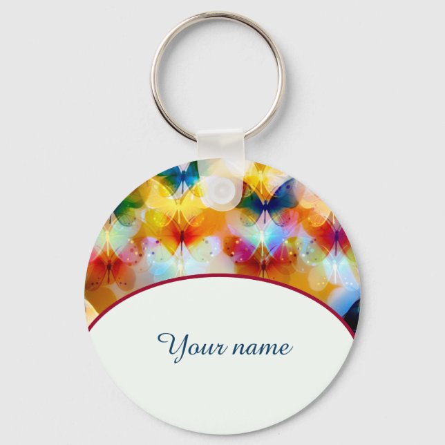 Personalised colourful butterflies key ring (Front)