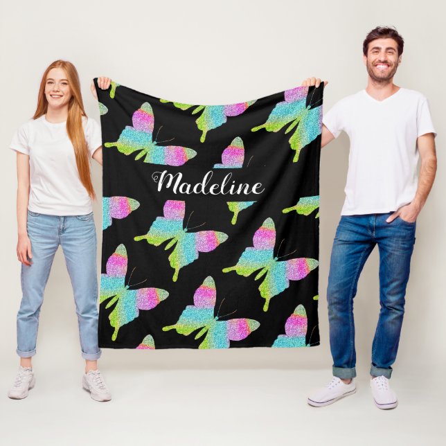 Personalised Colourful Butterfly Pattern Fleece Blanket (In Situ)