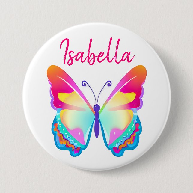 Personalised Colourful Butterfly Personalised Name 7.5 Cm Round Badge (Front)