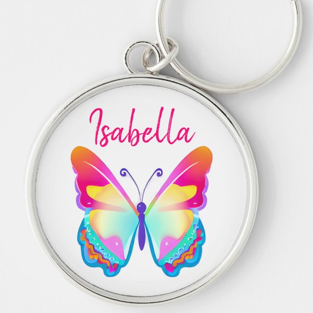 Personalised Colourful Butterfly Personalised Name Key Ring (Front)