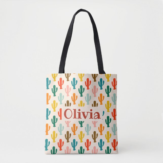 Personalised Colourful Cacti Pattern Tote Bag (Front)