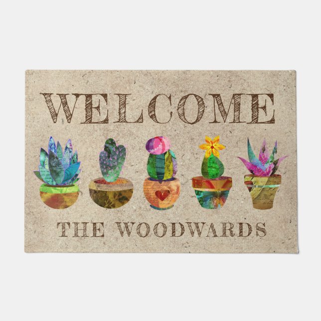Personalised Colourful Cactus Welcome Doormat (Front)