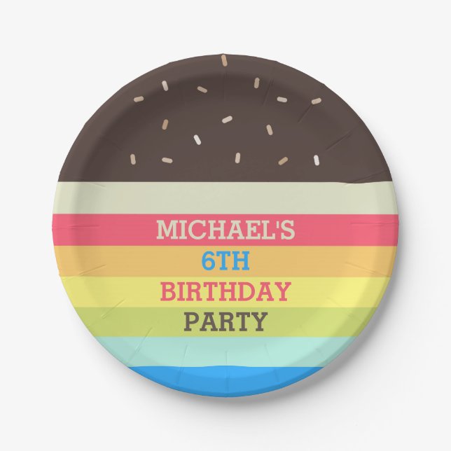 Personalised Colourful Cake Birthday Party Plates (Front)