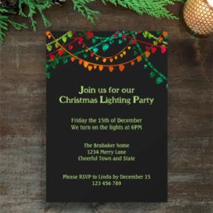Personalised Colourful Christmas Lighting Party Invitation
