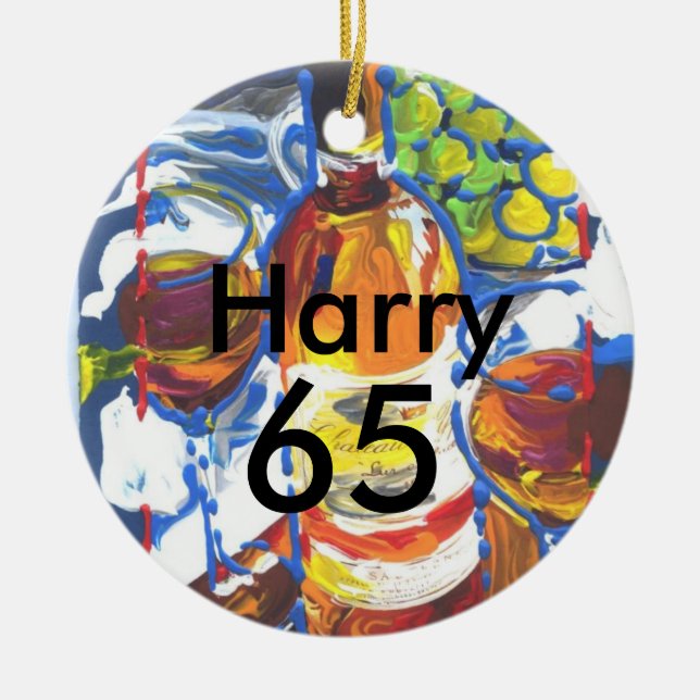 Personalised colourful Cocktail 65th birthday Name Ceramic Ornament (Front)