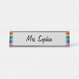 Personalised Colourful Crayons Border Frame Desk Name Plate