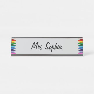 Personalised Colourful Crayons Border Frame Desk Name Plate