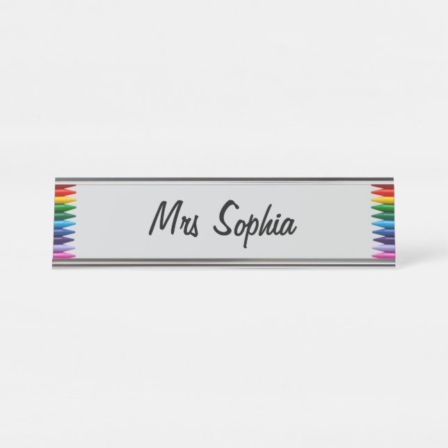 Personalised Colourful Crayons Border Frame Desk Name Plate (Front)