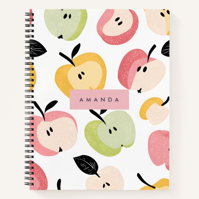 Personalised Colourful Cute Apple Pattern  Notebook (Front)