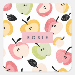 Personalised Colourful Cute Apple Pattern Square Sticker