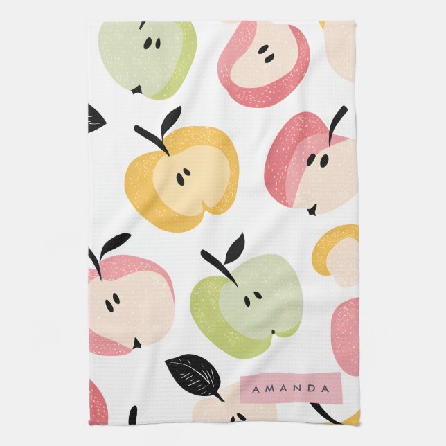 Personalised Colourful Cute Apple Pattern  Tea Towel (Vertical)