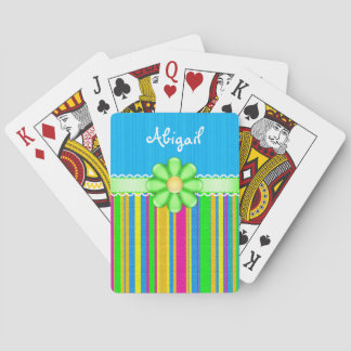 Personalised Colourful Cute Blue with Green Flower Playing Cards